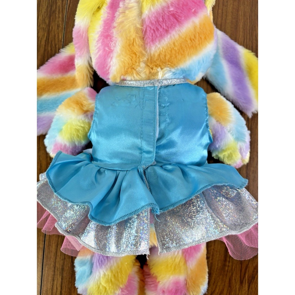 Build A Bear Rainbow Bunny Rabbit Pastel Polka Dot 2018 w/ Candy Tulle Dress - Picture 4 of 14